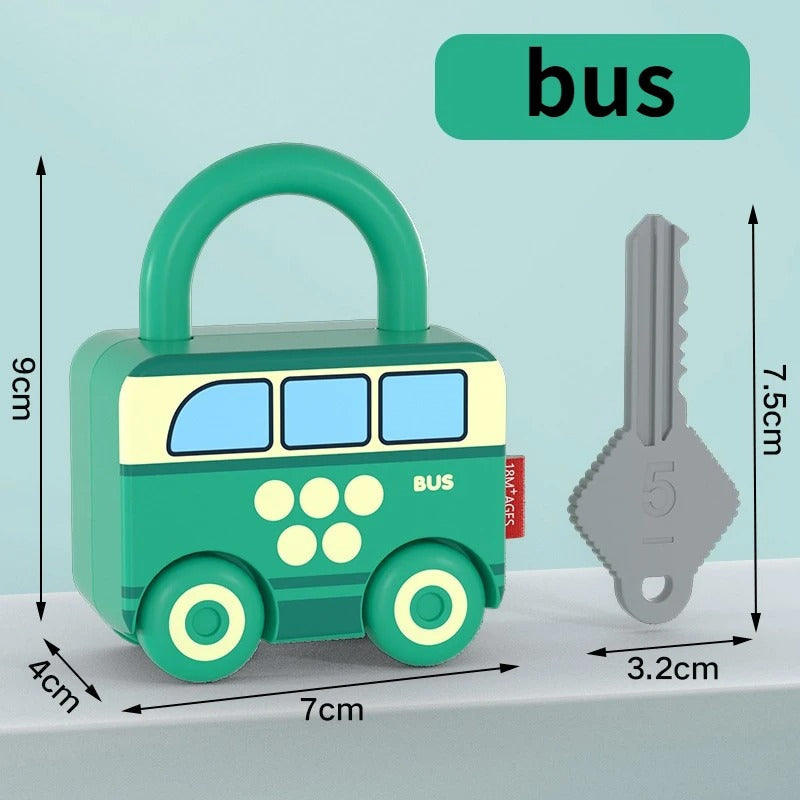 Children's educational car puzzle, featuring locks and keys, ideal for learning and play