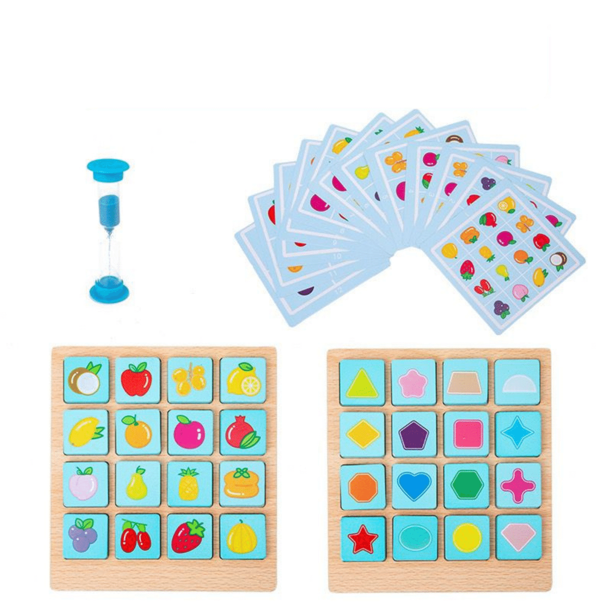 Educational memory game with animal-themed wooden cards, perfect for preschool learning.