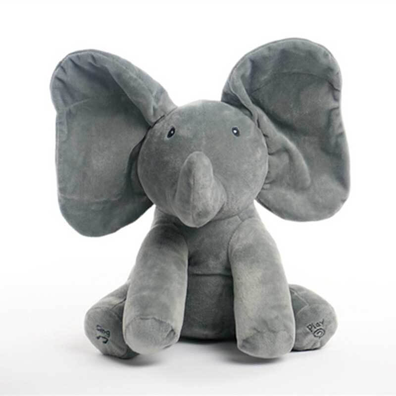 Cute musical elephant plush, performing peek-a-boo, an engaging soft toy for toddlers