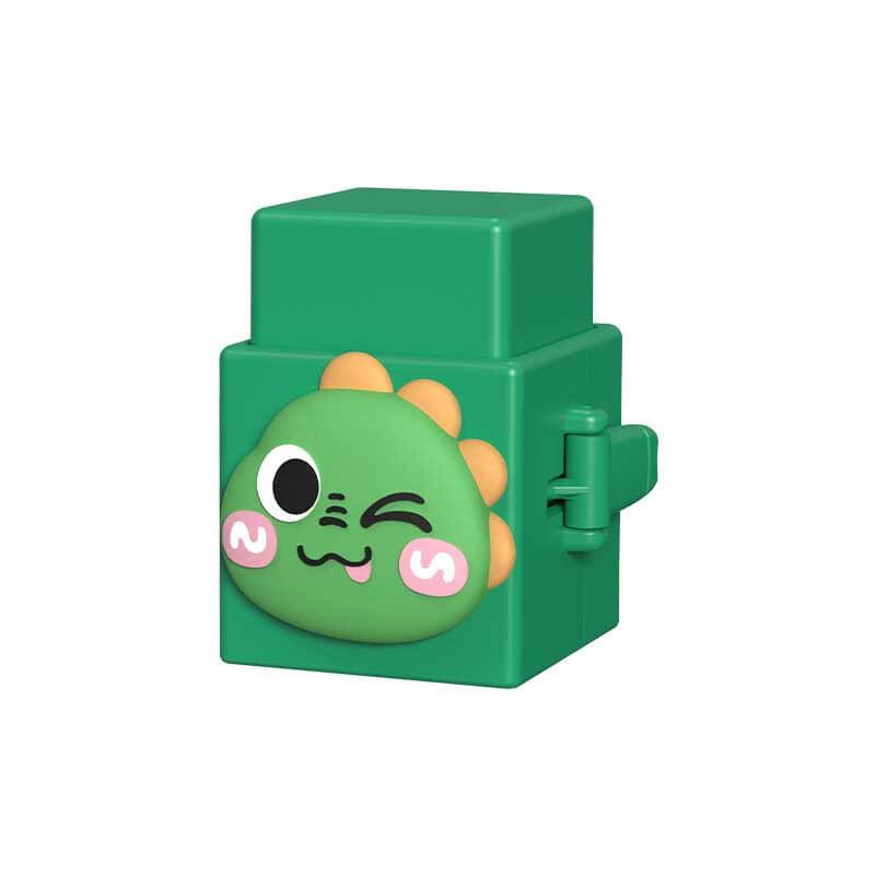 Detailed image of an animal stacking toy featuring a press mechanism, enhancing interactive toddler play.