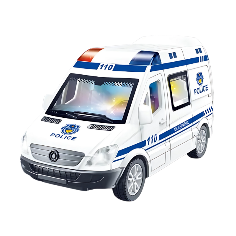 Interactive rescue vehicle toy for toddlers, featuring sound effects and flashing lights