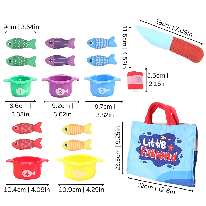 Close-up of Kids' Montessori Fishing Play Set with wooden fish and magnetic rod, ideal for preschool learning and development.