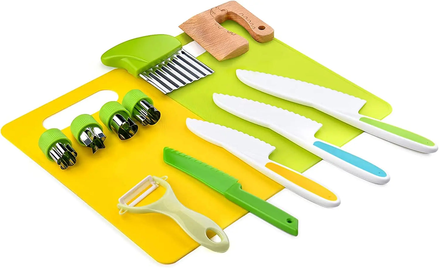 A young child engaged in pretend play, cutting toy carrots with a safe wooden knife from their kitchen playset