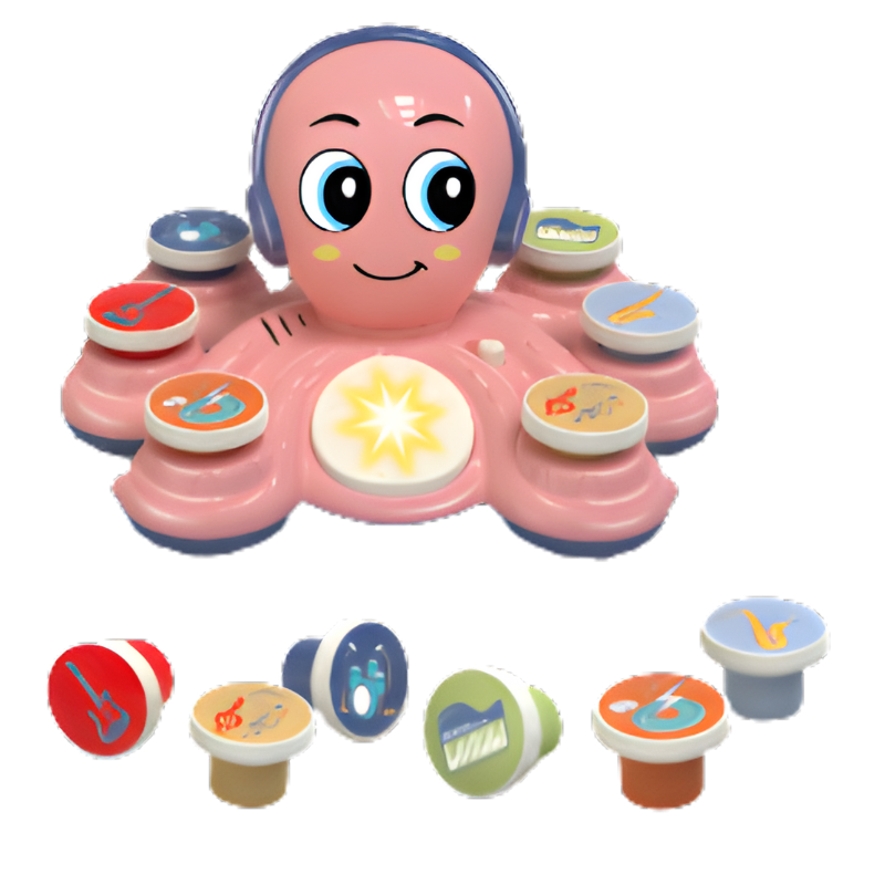 Baby reaching for a colorful Octobeats musical toy, perfect for sensory play and learning.