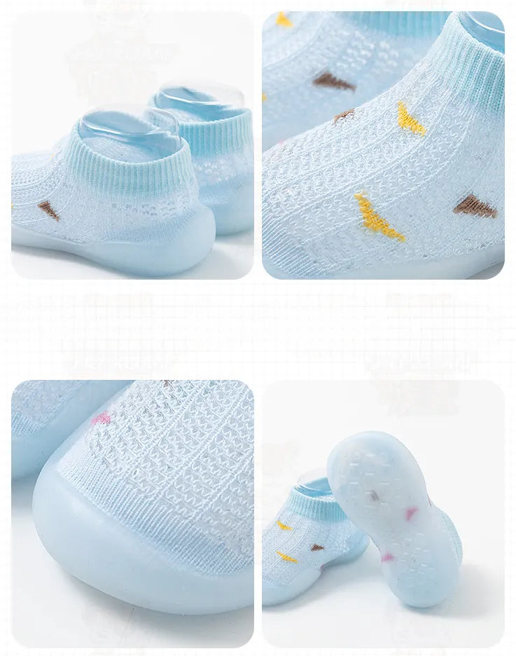 Toddler soft sole walking shoes, non-slip, breathable fabric, ideal for indoor play and first steps.