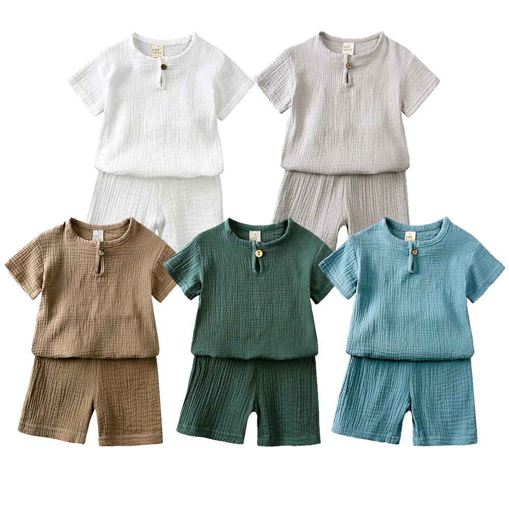Stylish toddler fashion: cotton linen blend summer set, perfect for everyday wear