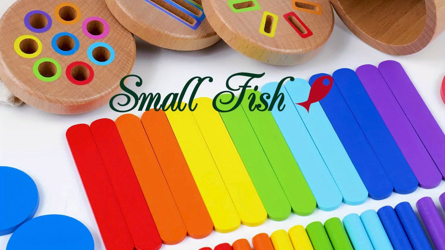 Wooden sensory play toy for toddlers, 3-in-1 color sorting and coin drop game