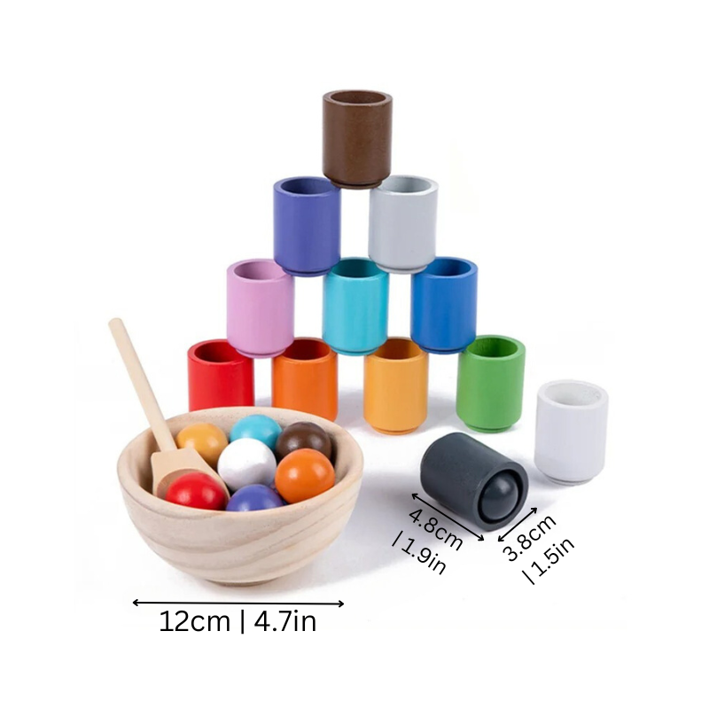 Preschool educational wooden sorting game with rainbow arches, enhancing cognitive skills for toddlers 3-5+
