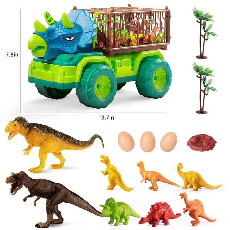 Imaginative play set: large toy truck designed to transport dinosaurs, ideal for young children