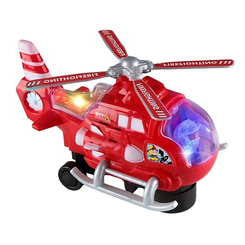 Sensory toy helicopter for children, showcasing bright flashing lights and joyful music, great for young explorers.