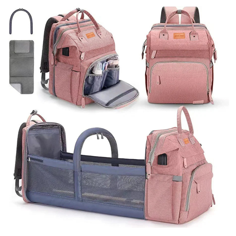 Multifunction diaper bag backpack for parents, featuring internal compartments for bottles, diapers & clothes