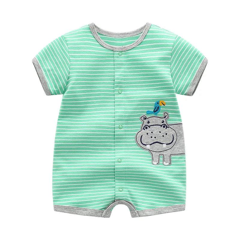 Green short sleeve cotton infant jumpsuit, unisex baby romper with cute pattern, baby boy outfit