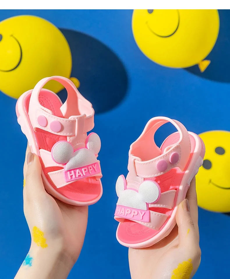 Cute infant cartoon summer sandals, secure fit, unisex toddler play shoes