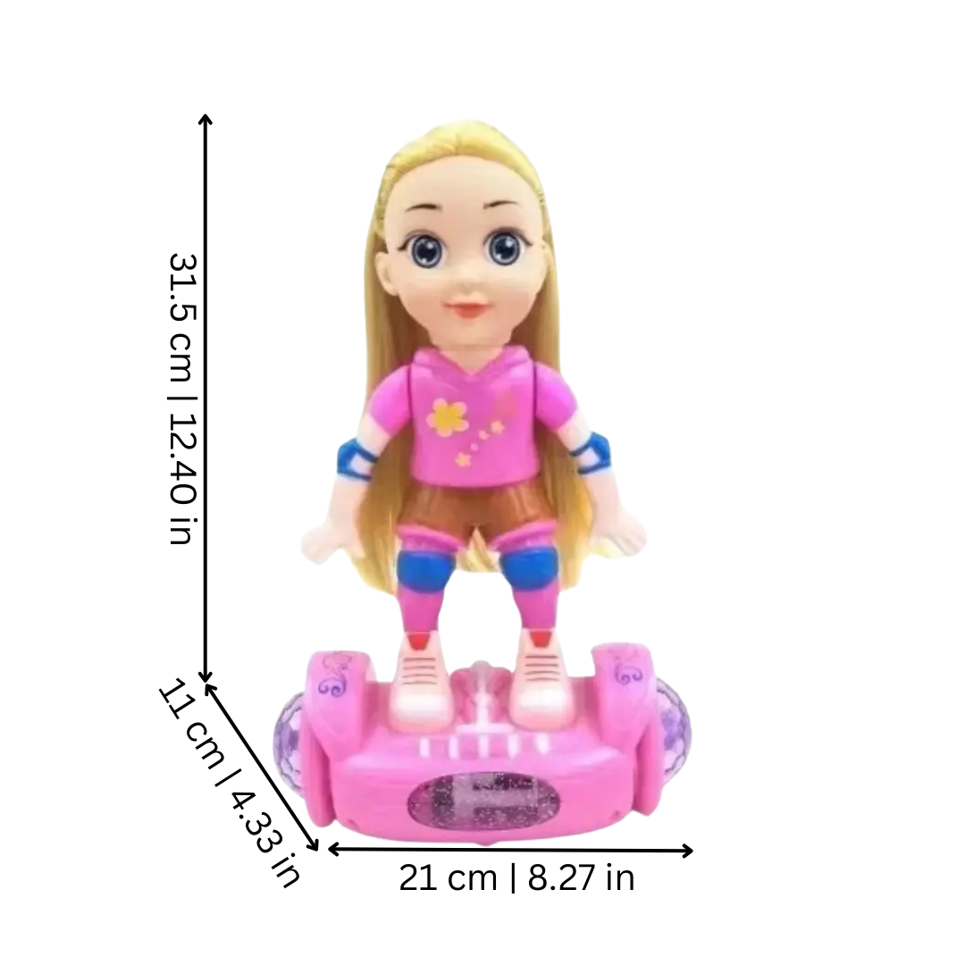 Toddler holding portable Musical Balance Car Doll Toy, an interactive play kids toy with music and lights