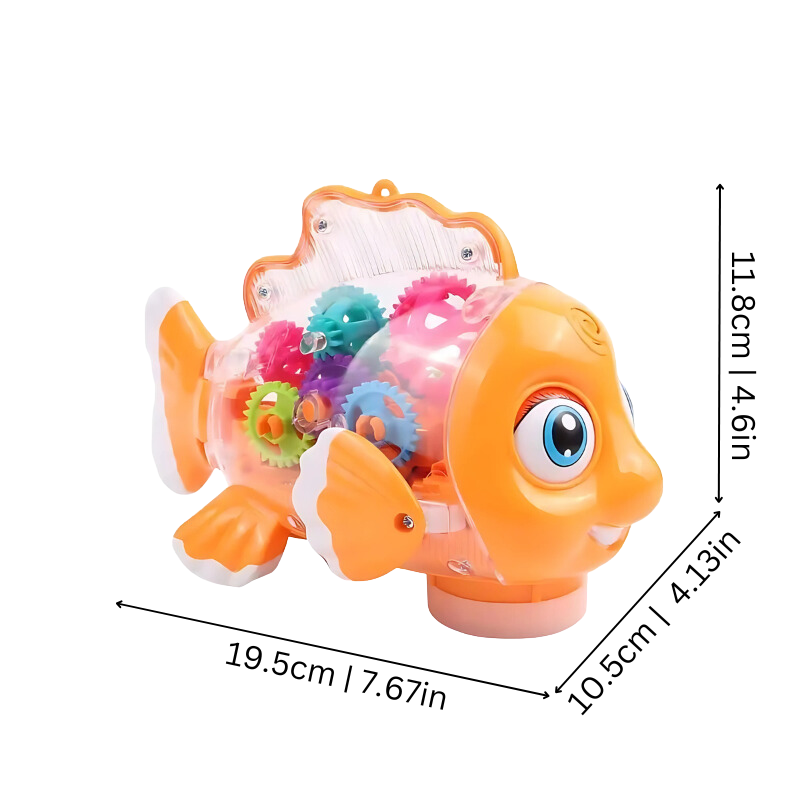 Interactive infant crawling fish toy with music and lights, perfect for early learning and baby activities.