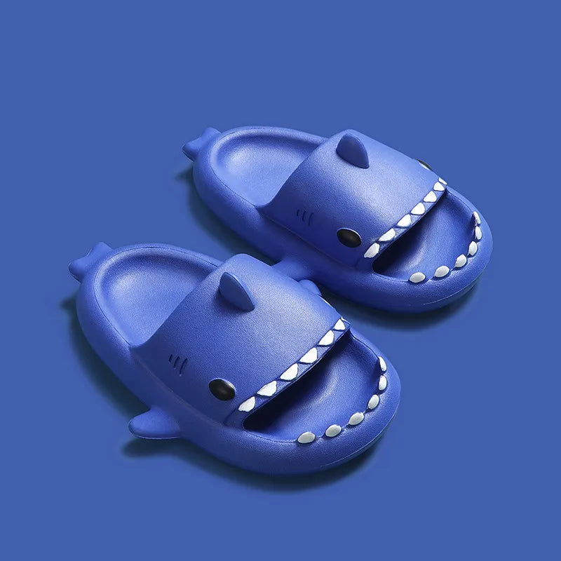 Blue shark slides, unisex kids' summer sandals for everyday wear