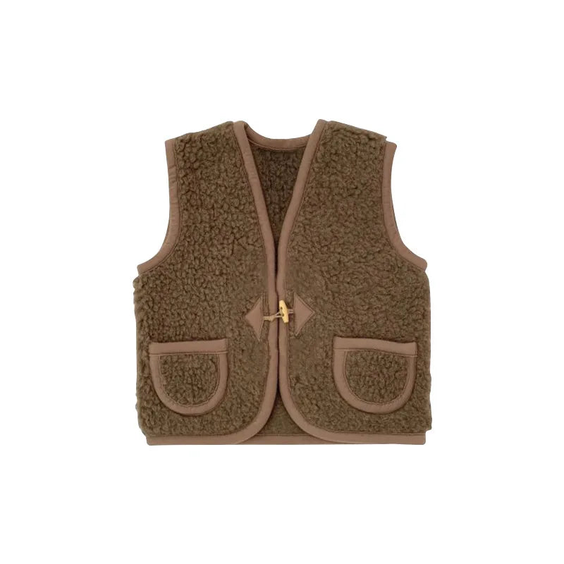 Kids' unisex winter wear: Insulated bodywarmer vest in blue, featuring a durable zipper.