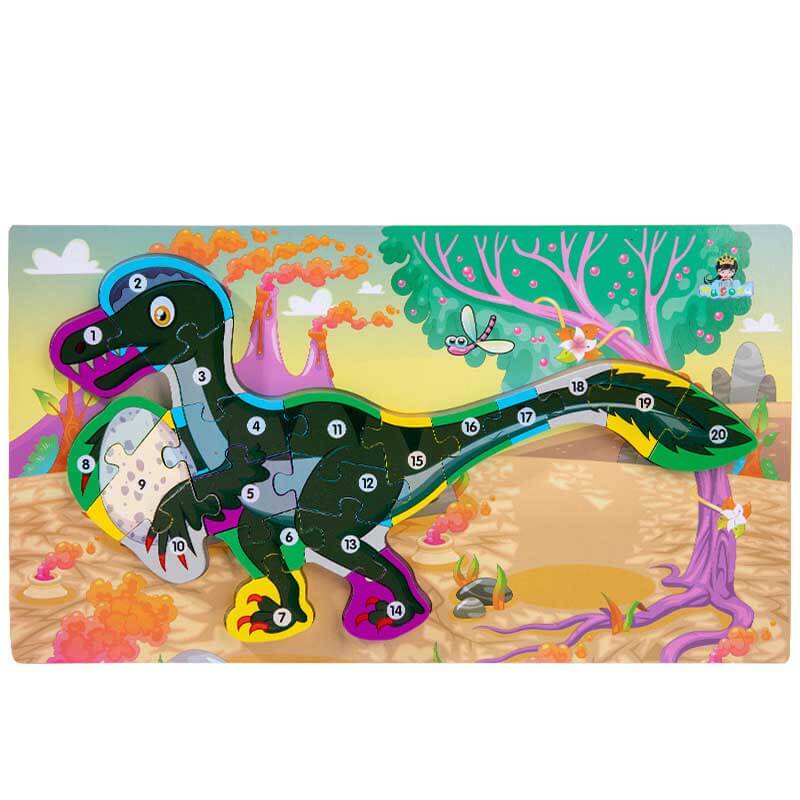 Assorted wooden dinosaur puzzles for kids, vibrant colors, excellent educational toddler toy gift