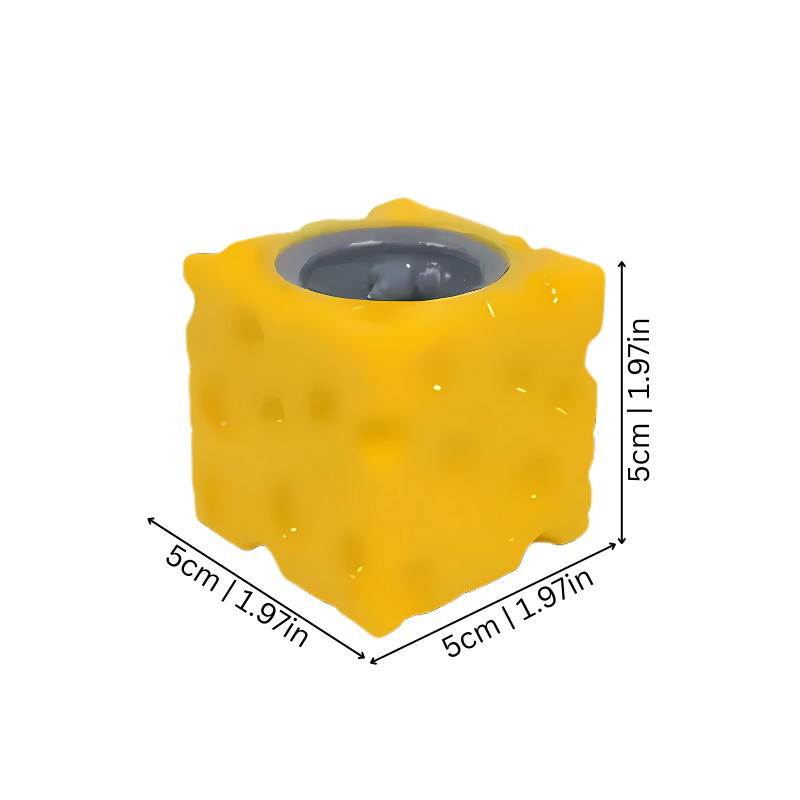 Kids & adults squeeze cheese block stress toy with three popping mice, a fun novelty desk toy