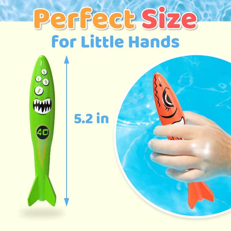 Brightly colored diving torpedoes, a complete set for endless summer pool entertainment