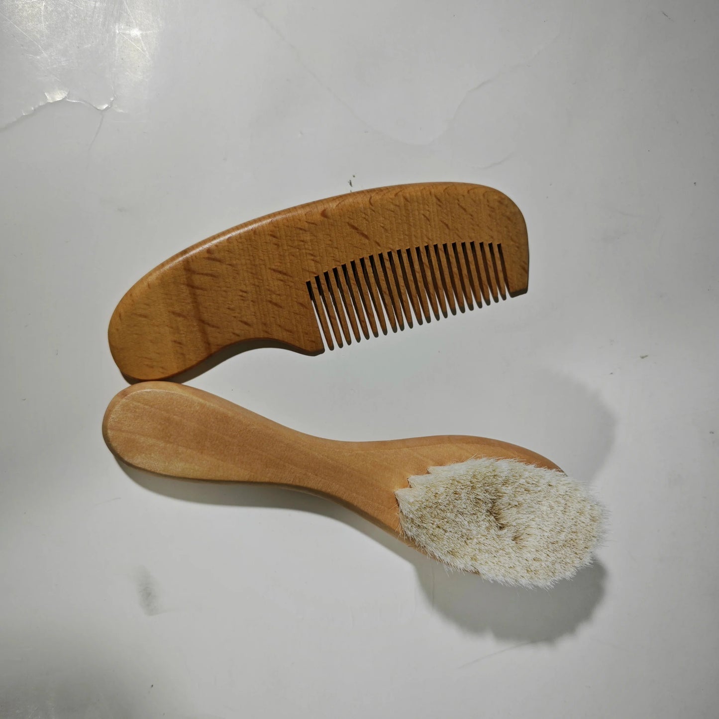 Unisex wooden baby brush for gentle detangling and stimulating scalp