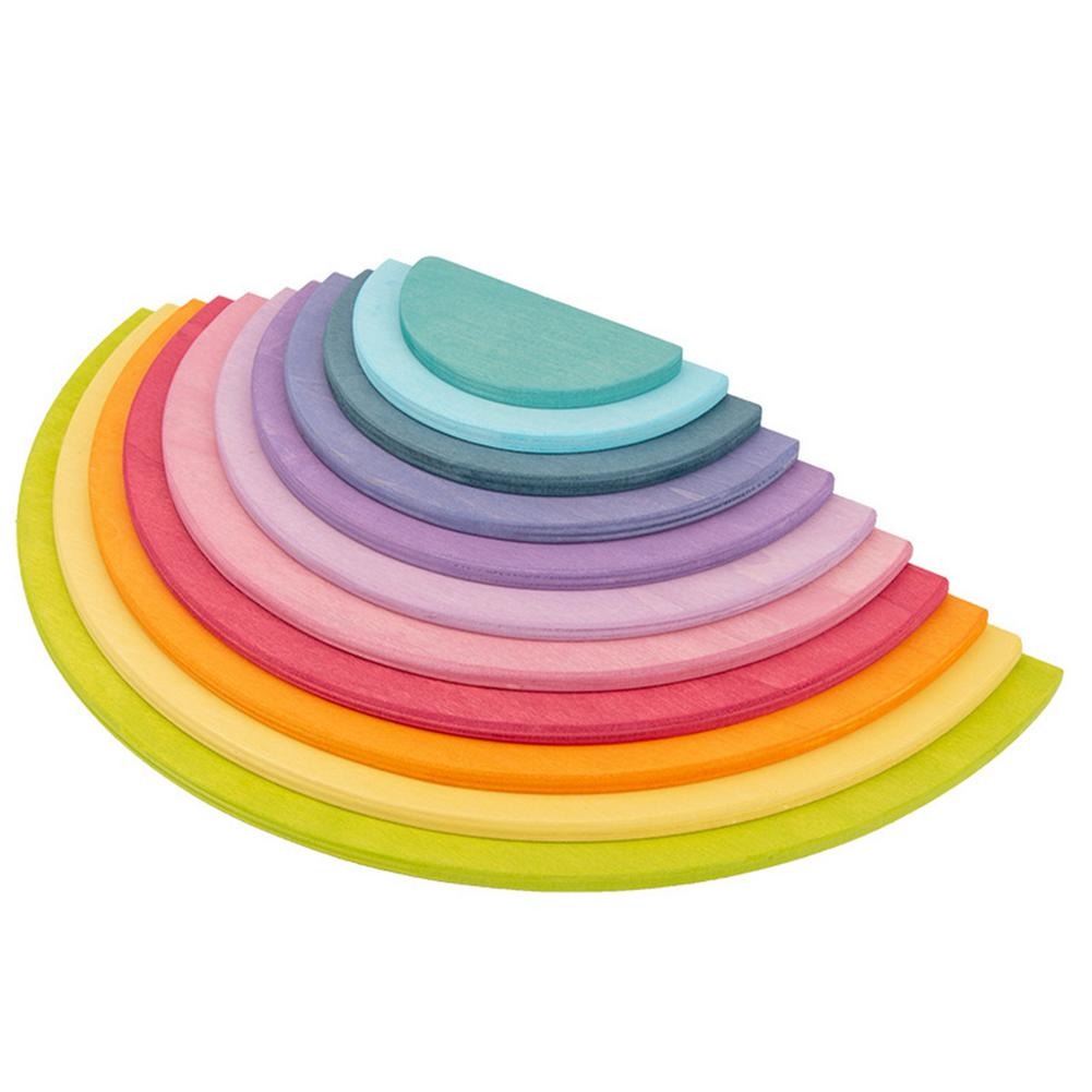 Educational wooden rainbow stacking playset for kids, featuring durable, non-toxic colored blocks.