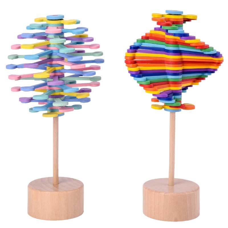 Gift-boxed unisex spinning stress relief lollipop toy, a perfect wooden gadget for fidgeters and desk decor.