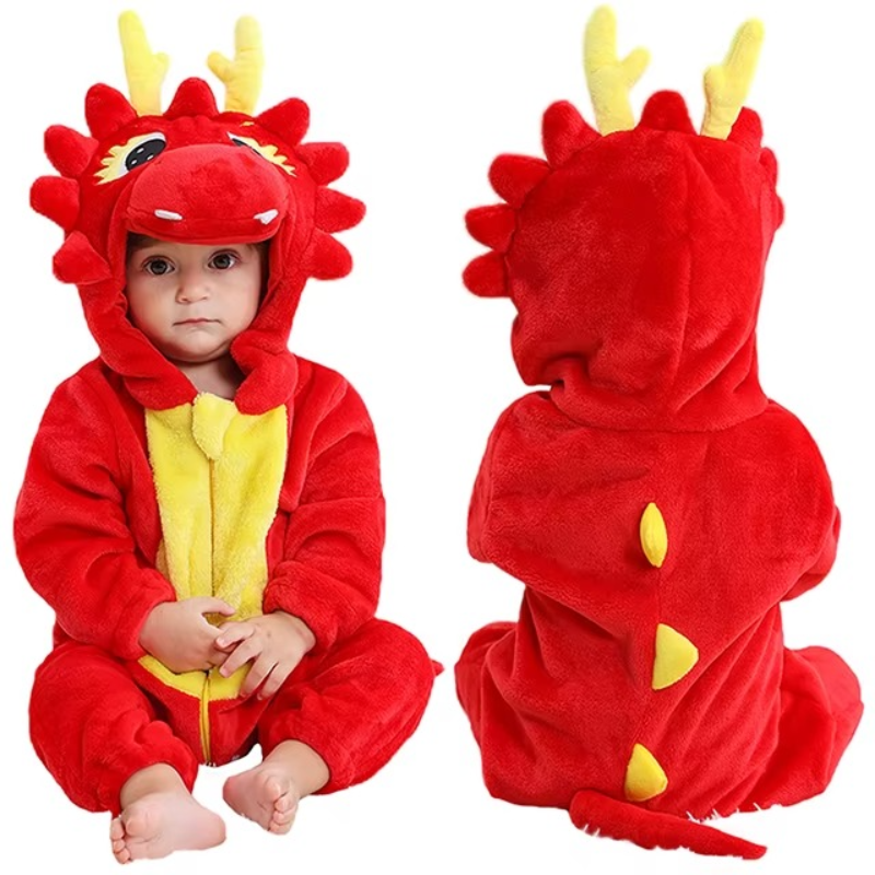 Cute infant animal jumpsuit made of warm cotton, featuring an adorable design for cozy baby sleepwear.