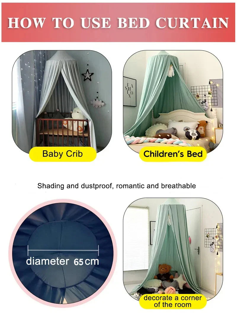 Royal nursery decor essential: white mosquito net bed canopy for timeless elegance.