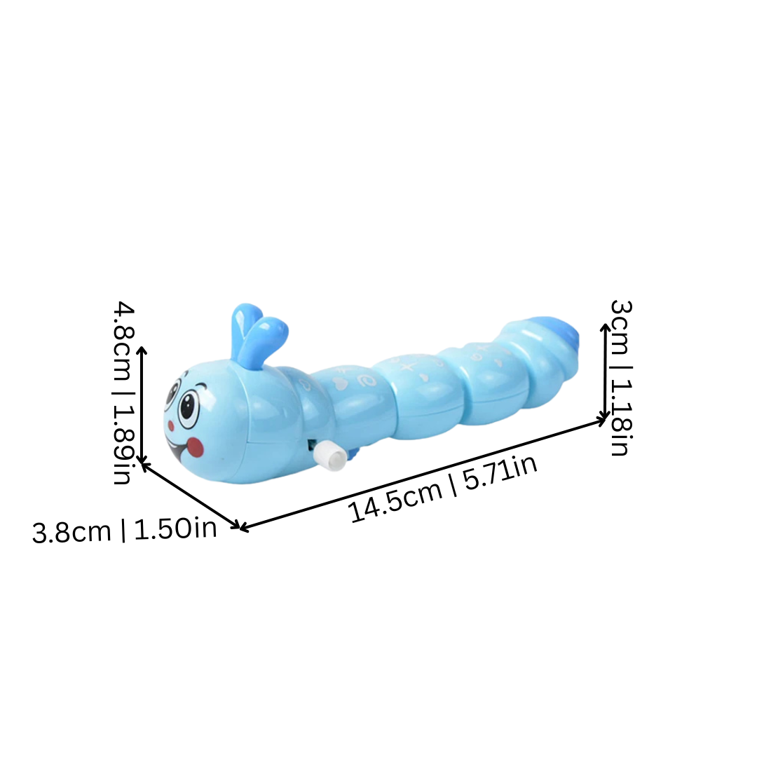 Plastic wind-up caterpillar, a fun educational toy for preschoolers to enhance crawling and play.