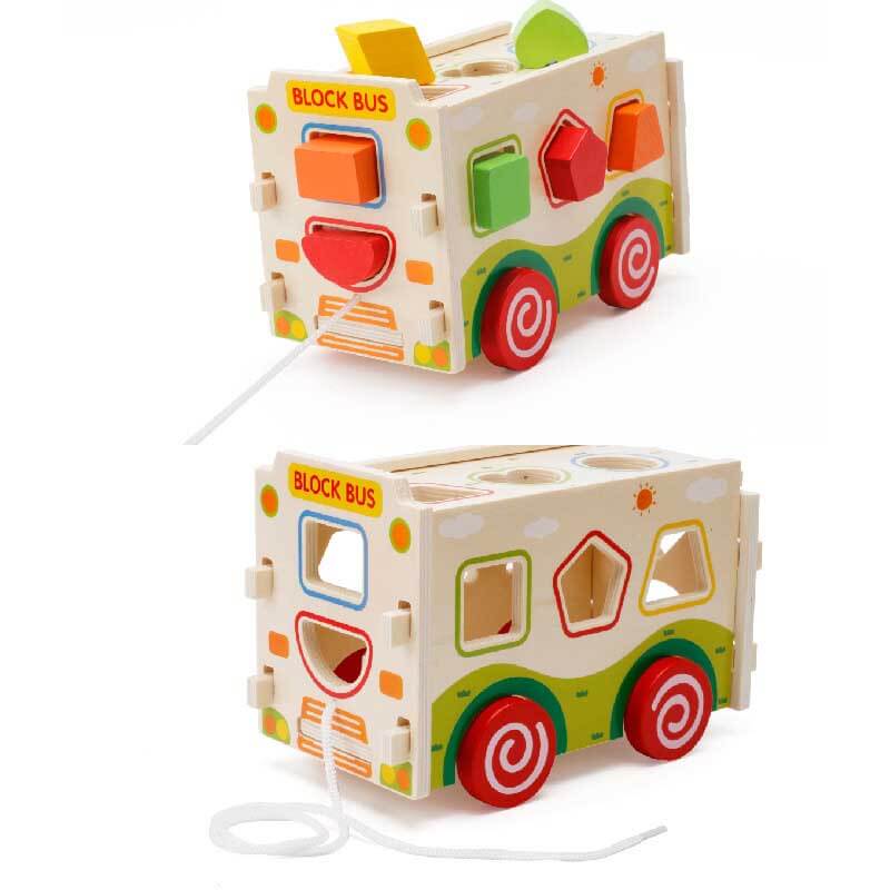 Gift-ready wooden activity cube & shape sorter, ideal Montessori toy for developing toddlers.