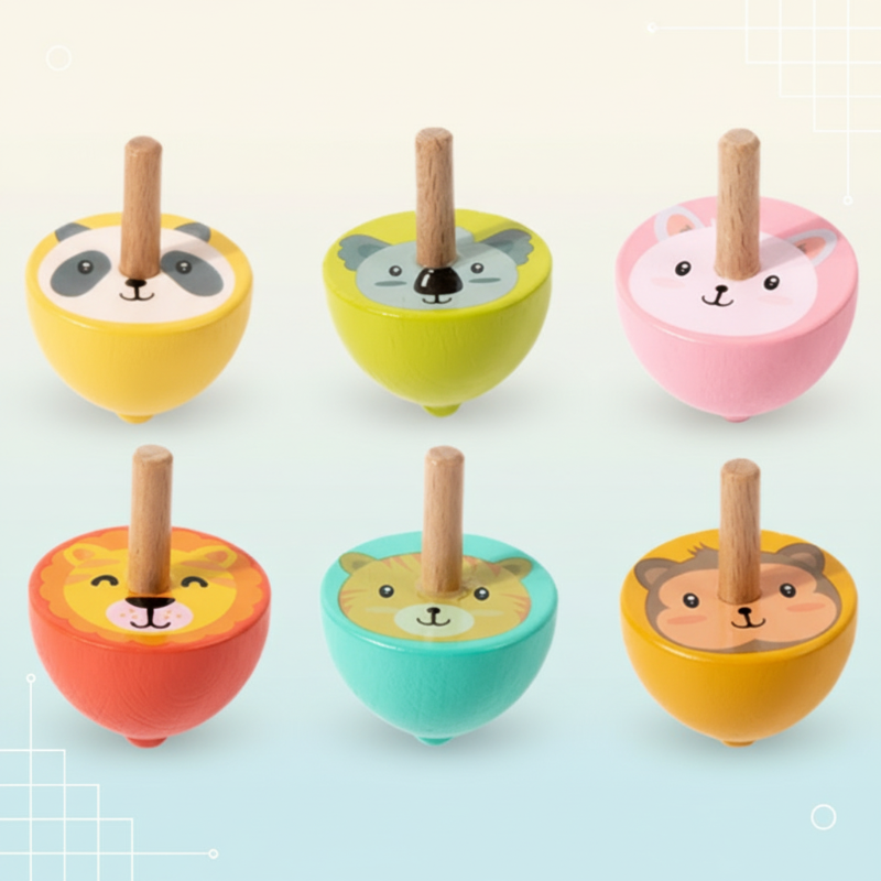 Set of two wooden Montessori fidget spinners, perfect for shared play and motor skill growth.