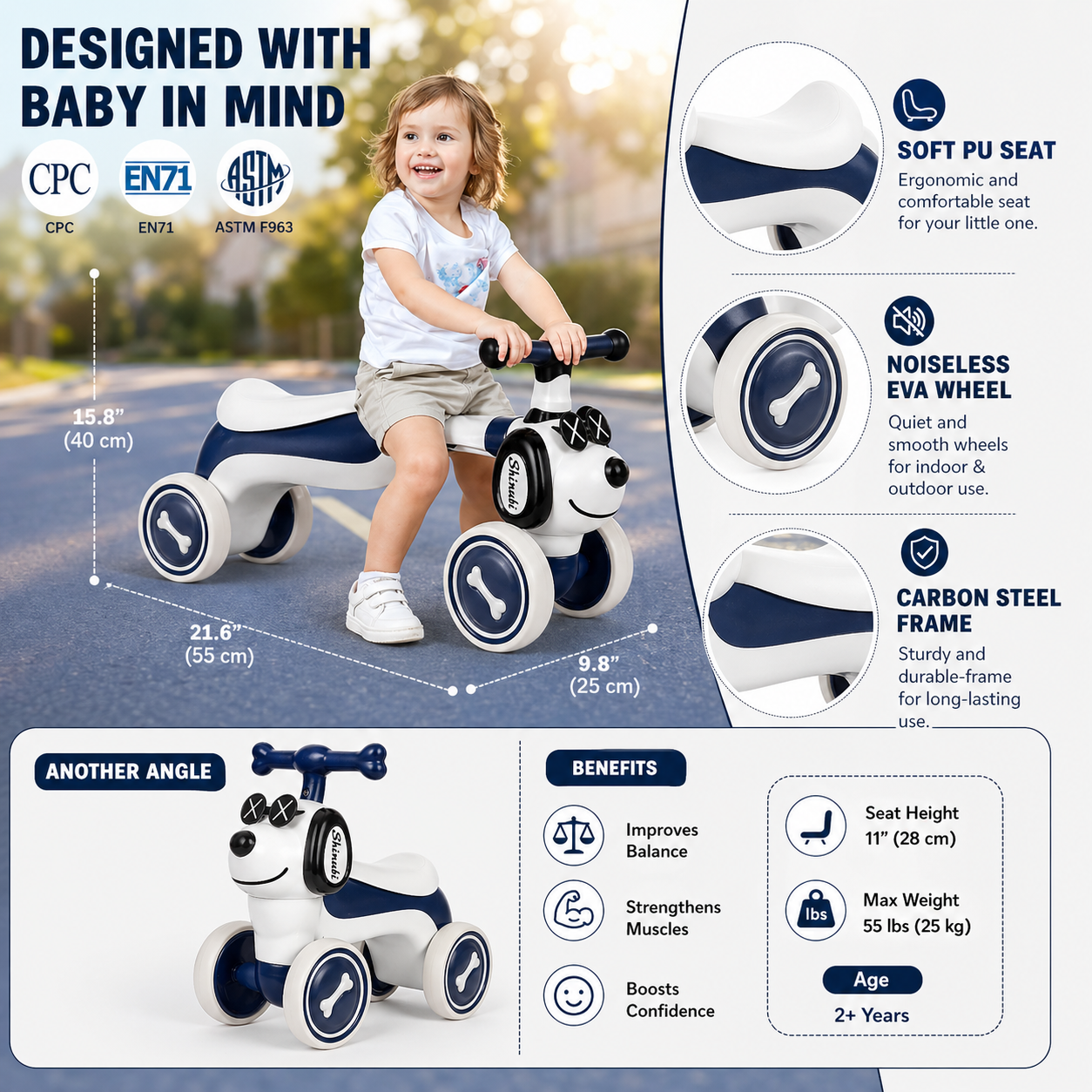 Yellow 4-wheel balance bike, an ideal first birthday gift for toddlers, promoting active play.
