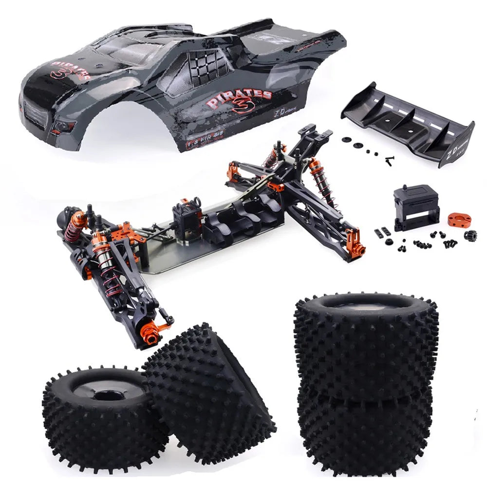 Empty 4WD RC car frame with aluminum chassis, ideal for brushless DIY racing