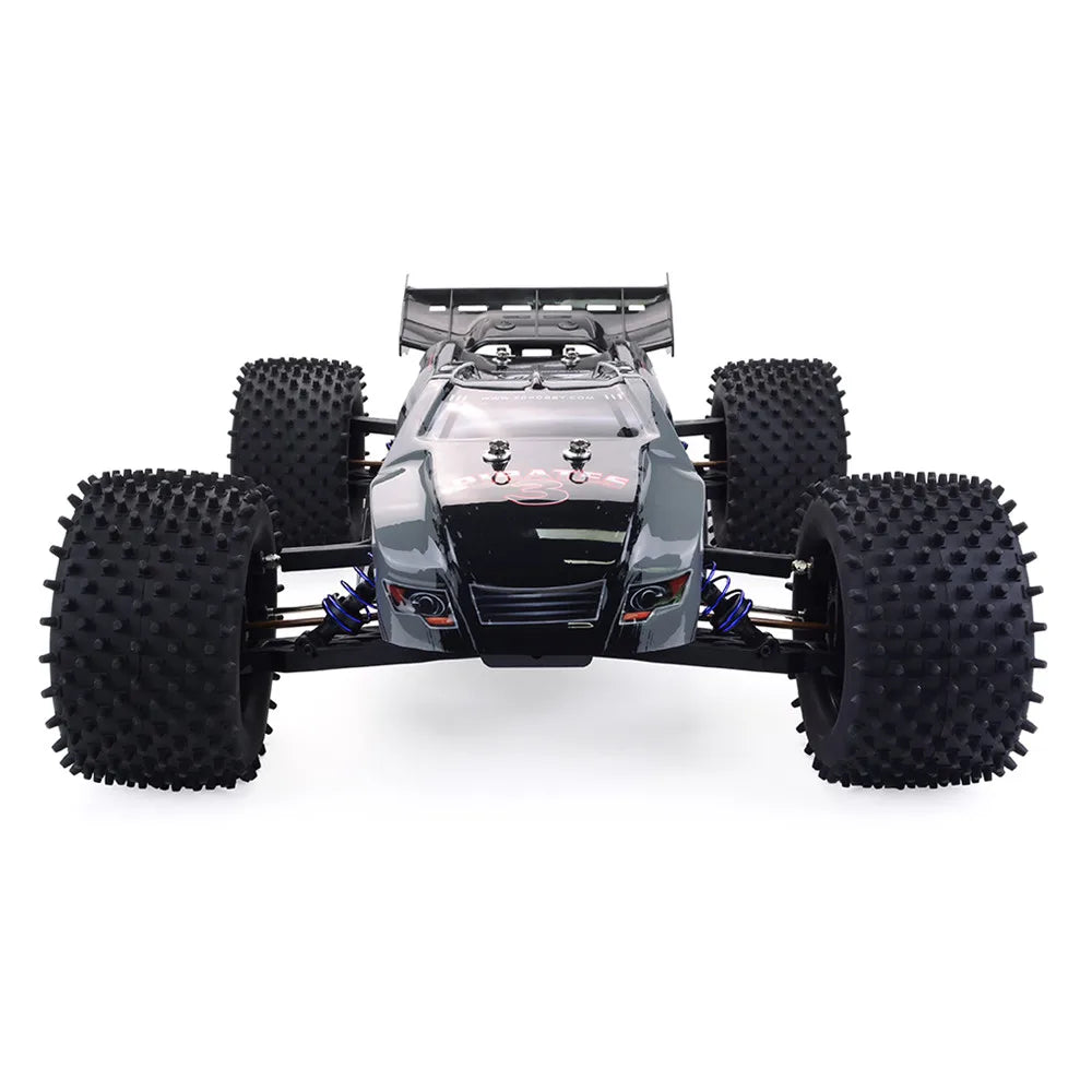 Close-up of 1/8 scale 4WD RC car frame kit, strong off-road racing chassis