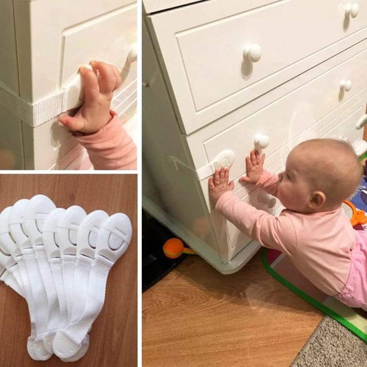 10-pack child safety cabinet locks for baby proofing drawers & doors. Easy adhesive mount for infant protection.