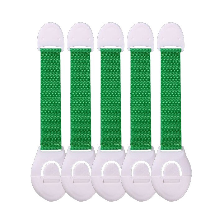 Heavy-duty child safety cabinet door locks (10-pack) with strong adhesive for baby protection & home security.