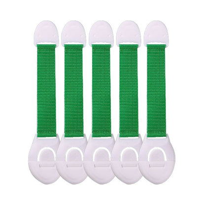 Heavy-duty child safety cabinet door locks (10-pack) with strong adhesive for baby protection & home security.