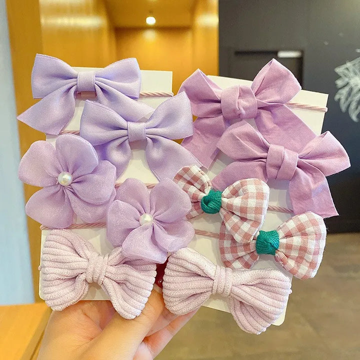 Girls' fashion: 10-pack flower bow hairbands. Soft elastic headbands for toddlers.