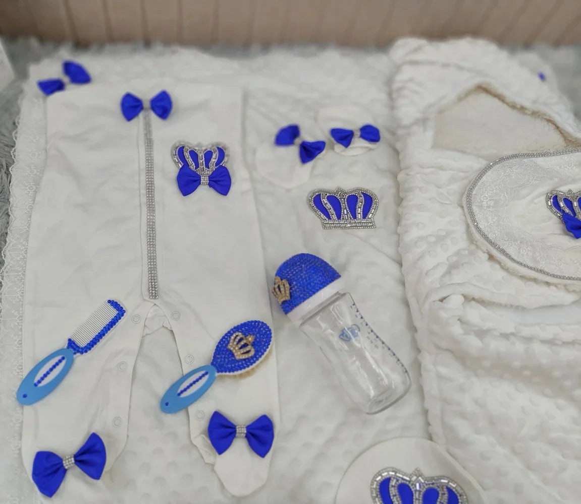 Close-up of soft cotton baby sleepsuit from 10-piece baby gift set, embroidered detail, ideal for newborn essentials