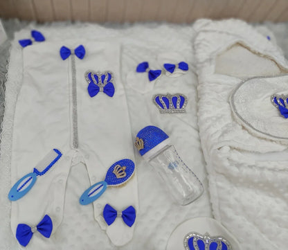 Close-up of soft cotton baby sleepsuit from 10-piece baby gift set, embroidered detail, ideal for newborn essentials