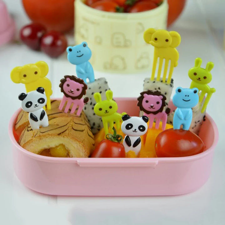 Assorted animal fruit picks for kids, ideal for finger foods, snacks, and party supplies.