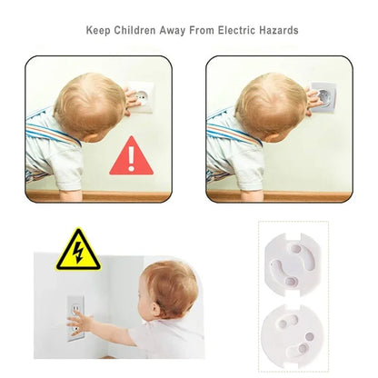 Close-up of a baby safety socket cover, plug protector in a white electrical outlet