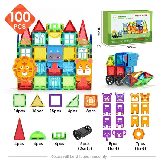 100 pc Kids' Educational Magnetic Animal Building Blocks set for creative STEM play