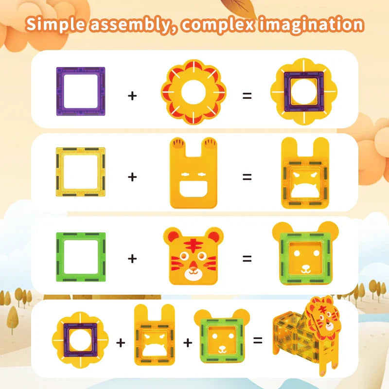 Vibrant magnetic animal building blocks, 100 pcs, promoting kids' STEM learning