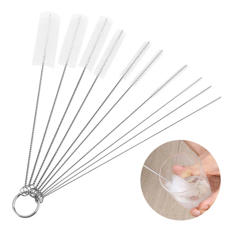 Stainless steel handle cleaning brush set, 10 pieces for detail cleaning of baby accessories & straws