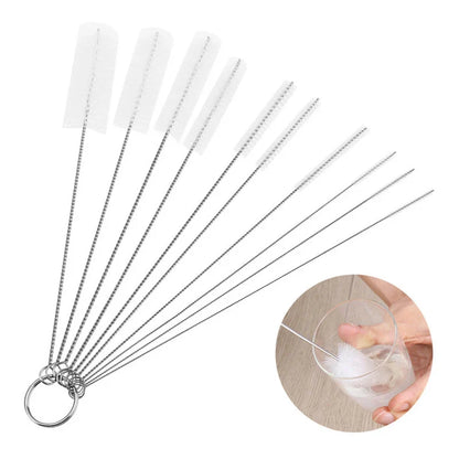 Stainless steel handle cleaning brush set, 10 pieces for detail cleaning of baby accessories & straws