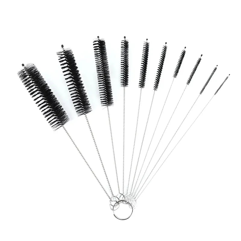 Ergonomic stainless steel handle cleaning brushes, 10-pack for easy grip during detail cleaning of bottles