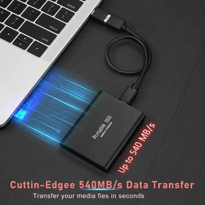 Premium 128TB external SSD, a high-speed portable solid state drive mobile gadget for vast storage.