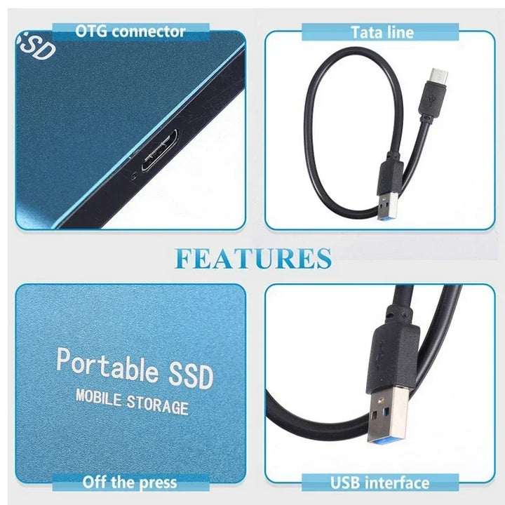 Mobile-friendly 128TB external SSD. High-speed portable solid state drive for massive data storage.